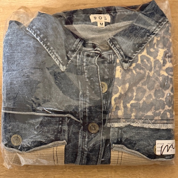 POL Indigo Blue Leopard Denim shirt jacket - oversized relaxed new - Picture 5 of 6